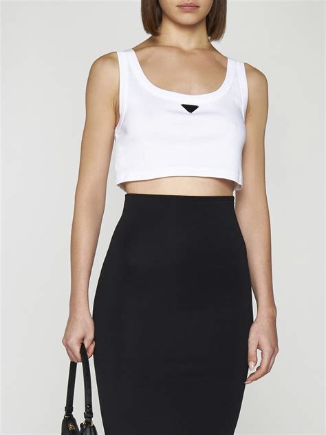 prada crop top white|prada nylon off shoulder top.